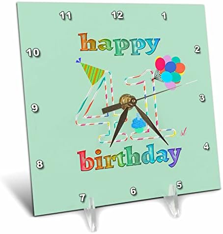 3dRose Boldog 41 Születésnapot, Süti a Gyertyát, Lufi, Kalap. - Desk Órák (dc_352176_1)