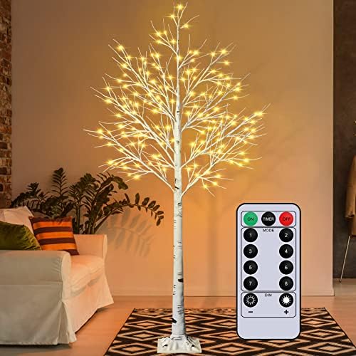 6FT LED Nyírfa Fény Távoli 8 Világítási Módok 160 Led Meleg Fehér Égő Nyírfa Időzítő Hálaadásra Karácsony, Húsvét Fesztivál Napi