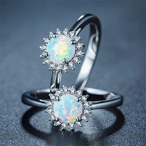 2023 Új, Kerek Kő Gyűrű Fehér Divat Gyűrű Ékszer Kézzel Opál Opál Ékszer Gyűrű Női Ékszerek Gyűrűk (Ezüst, 8)