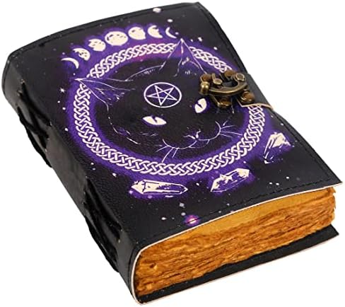 HANA KIVITEL Könyvet Bőr Journal Deckle Széle, Papír mágikus Macska Istennő Nyomtatott Égi Hold Journal boszorkányos wicca journal spirál