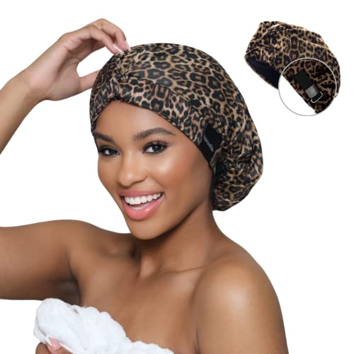 Hairbrella Luxus Szatén-Bélelt, Állítható Zuhany Kap A Nők, Vízálló, Többször Használatos, Mosható, Jól Szellőző, Nem Műanyag (Leopard)