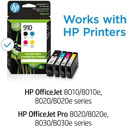 Eredeti HP 910 Fekete, Cián, Magenta, Sárga Tintapatron (4 Gróf -pack 1) | Dolgozik, a HP OfficeJet 8010, 8020 Sorozat, HP OfficeJet