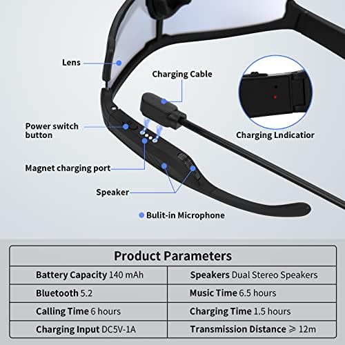 LASMEX Sport Napszemüveg, a Férfiak, a Smart Vezeték nélküli Bluetooth Audio Szemüveg Mikrofon Hívja Zene Lejátszás