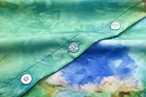 Andongnywell Női Nyakkendő festék Nyomtatott Blúzok V Nyakú Hosszú Ujjú Gomb Lefelé Maximum Chiffon-Ing Tunika