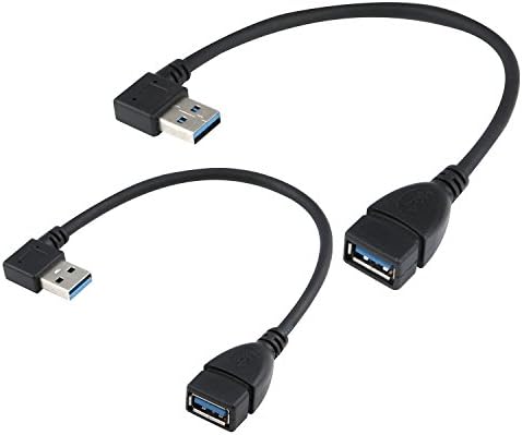 USB 3.0 Hosszabbító Kábel - Bal & Jobb Szög - Férfi-Nő - Pack 2 (Fekete-Fel, Le Szög)