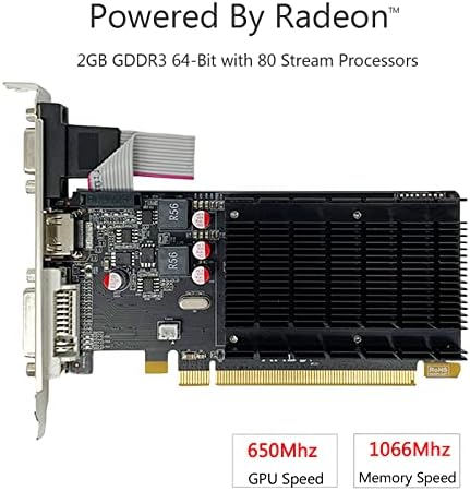 QTHREE Radeon HD 5450 Grafikus Kártya,2 GB,GDDR3,64 Bit,DVI/HDMI/VGA,Alacsony Profilú,PCI Express x16 2.0,Asztali Videó