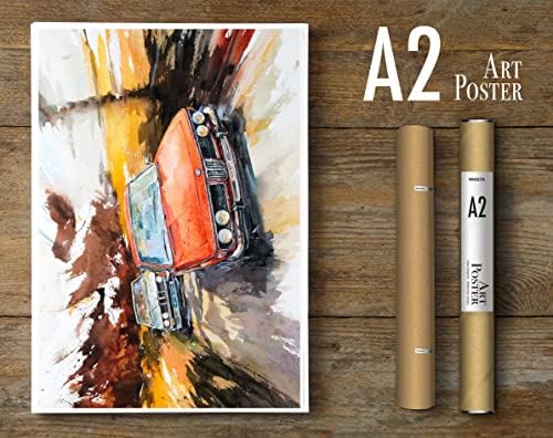 MINSEOK Akvarell Autó Plakátok Room Decor Prémium A2 Művészeti Régi Autó Nyomtatási Kép Tökéletes Autó Wall Art Ajándék, Sárga Táj, Narancs