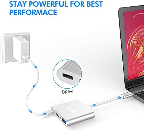 XVZ USB-C-HDMI 4K Többportos Adapter, 3 az 1-ben Típus C-Hub, USB 3.0 + USB C Töltő Port Digitális Átalakító Kompatibilis a MacBook/Chromebook