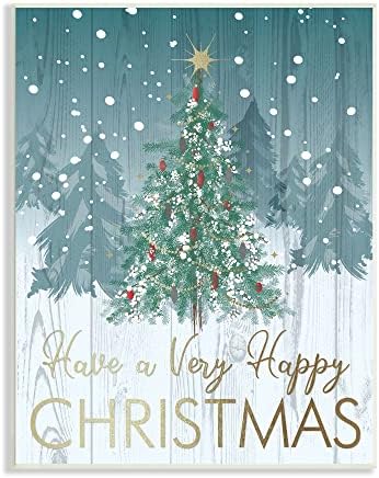 Stupell Iparágak Boldog Karácsonyt Glam Részletes Szöveges Rusztikus Fenyő Fa, Design by Jennifer Ellory