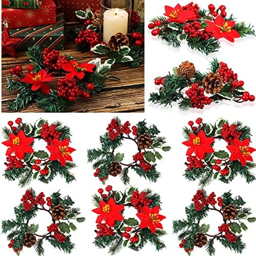 Készlet 8 Karácsonyi gyertyatartó Berry Toboz Karácsonyi Gyertya Gyűrű Piros Mikulásvirág Gyertya Koszorúk Gyűrűk Mini Karácsonyi
