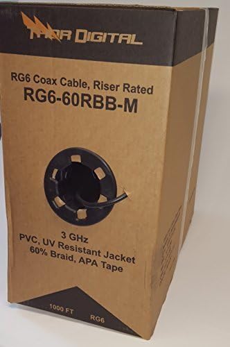 Thor Digitális RG-6 Koax Kábel, 60% - Os Zsinór, UL, mint a Kelő Névleges, Fekete, UV-Védett PVC-burkolat, 1000 ft Adagoló Doboz