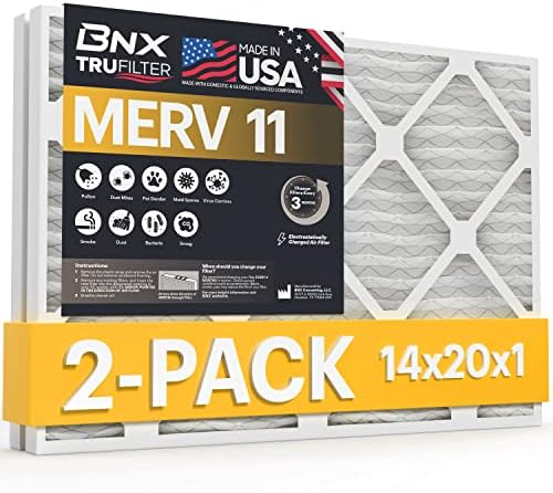 BNX 14x20x1 MERV 11 légszűrő 2 Pack - MADE IN USA - Elektrosztatikus Rakott légkondícionáló HVAC AC Kemence Szűrő - Eltávolítja