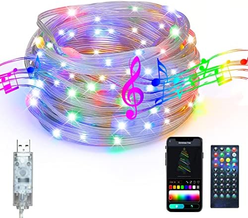 RCNDJE LED Tündér String Fények, 33FT 100 RGB LED színváltó karácsonyfa Lámpák App-Távoli Zene-Szinkronizálás Időzítő USB