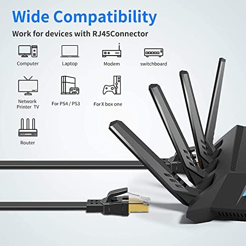 Deegotech Macska, 8 Ethernet Kábel-30 ft, 40Gbps 2000Mhz nagysebességű Gigabit LAN Kábel, Kerti&Fedett, Lapos Nehéz Árnyékolt, Ethernet