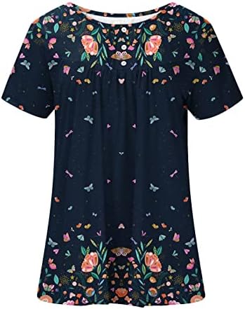 Camiseta Estampado Flores para Mujer Camiseta Manga Corta Blusas Camiseta de Cuello Redondo Camisas plisadas sueltas
