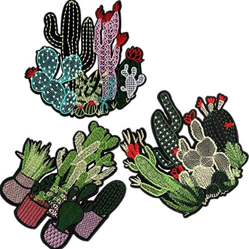 3D Kaktusz Hímzett Foltok DIY Vas, Virágok Parches Hímzés Rátét, Ruházat, Farmer, Pólók Patchwork Jelvények 3 Db