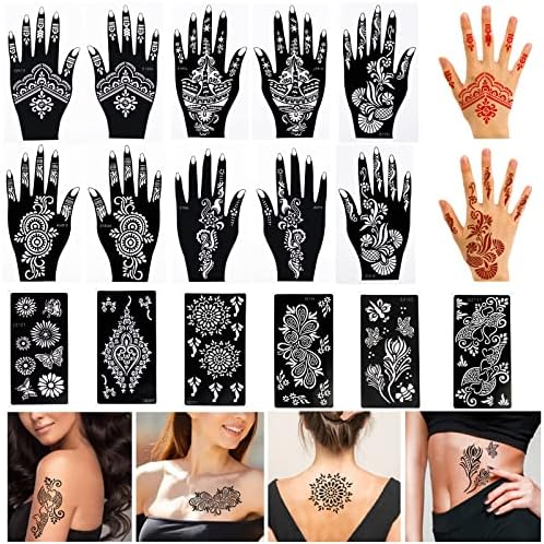 A Henna Tetoválás Sablon Készlet,16 Lap Henna Tetoválás Matrica a Kéz ,Láb, majd A Test Más Részein. Csillogó Airbrush DIY Tetoválás