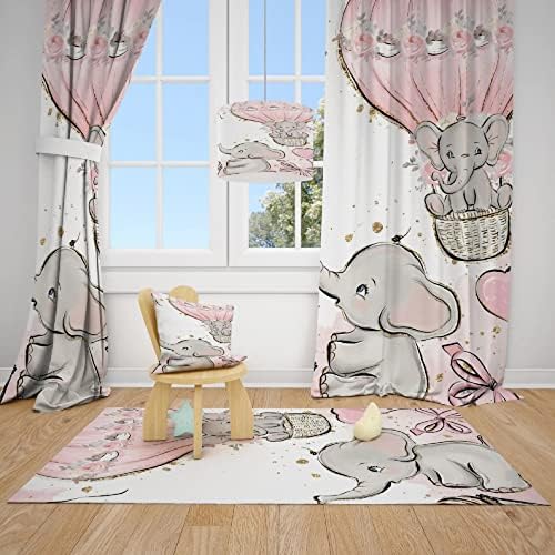 Cuki Elefánt, valamint Léggömbök Kislány Szoba Függöny Gyerekszoba Függöny Ablak Függöny (Pár - 28 x 63)
