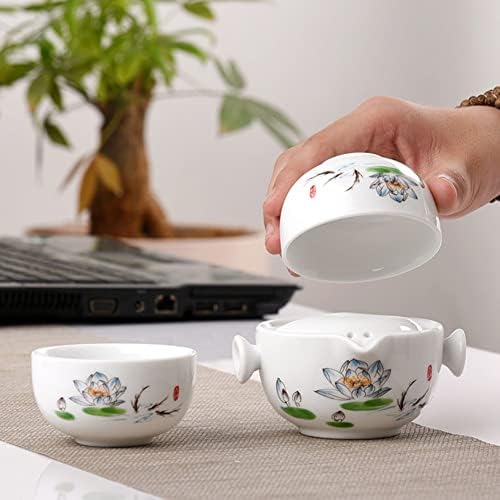 Liang baobao Kényelmes Teáskanna Csésze, Porcelán Teáscsésze Fehér Mázas Utazási teás készlet (Színes lotus szett)