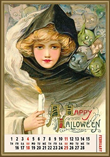 2023 Fali Naptár [12 oldal 8x12] Halloween Címlap Lányok, Boszorkányok Régi Képeslapok,