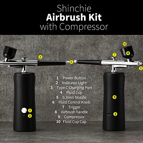 Airbrush Készlet Kompresszor,Vezeték nélküli Air Brush Set Festés,32 PSI,a Gravitáció Etetés,0.3 mm Tipp,3 Szint, Ideális Modell,Miniatűr,a