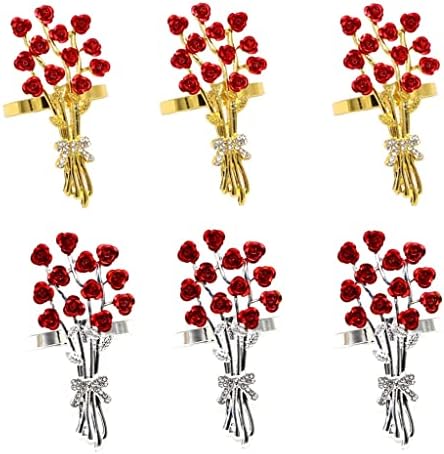 XDCHLK 6db Rózsa Virág Szalvéta Gyűrű Gyöngy Virág Szalvéta tartó Gyűrű Vacsorára Felek Esküvők (Szín : E, Méret : 1)