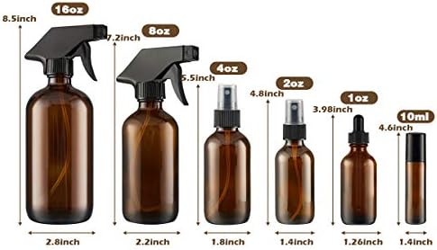 SXUDA Üveg Spray Palackot Kit×14 (Sárga Spray-ket 16OZ, 8OZ, 4OZ, 2OZ, 2OZ Cseppentő Üveg) x 2, 10 ml-es Üveg Görgős x 4, Sárga Üveg,
