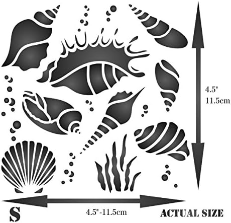 Kagyló Stencil, 4,5 x 4,5 hüvelykes (S) - Tenger, Óceán Tengeri Tengerparton Zátony Stencil Festés Sablon