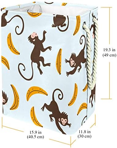 Szennyesben Boldog Majmok Sárga Banán Minta Összecsukható Vászon Szennyes Tároló Kosár fogantyúval, Levehető Zárójelben Jól Tartja