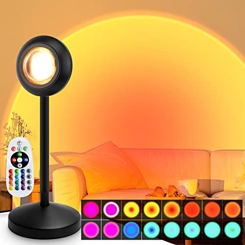 FTOYIN Napfény Lámpa, 16 színű Naplemente Lámpa Projektor Távoli, 360° - os Elforgatás LED Több Színben Naplemente lámpa Fényképezés Nappali,