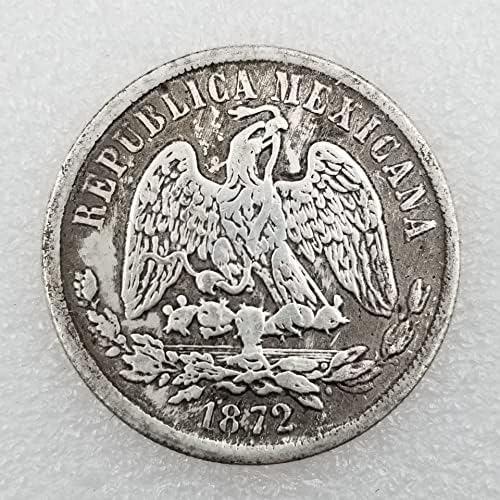 Antik Kézműves 1872 Mexikói Réz Ezüst Bevonatú Éves Ezüst Dollár Külföldi Ezüst Dollár 093