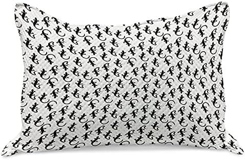 Ambesonne Szalamandra Kötött Paplan Pillowcover, fekete-Fehér Illusztráció Ismétlődő Tele Vadon élő Állat, Standard Queen Méretű Párna