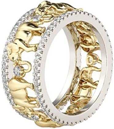 8Ninegift Tiszta Réz Antik Arany Színű Szerencsés 3D Elefánt Gyűrű Romantikus Cirkon Gyűrű, Férfi/női Ékszerek (7)