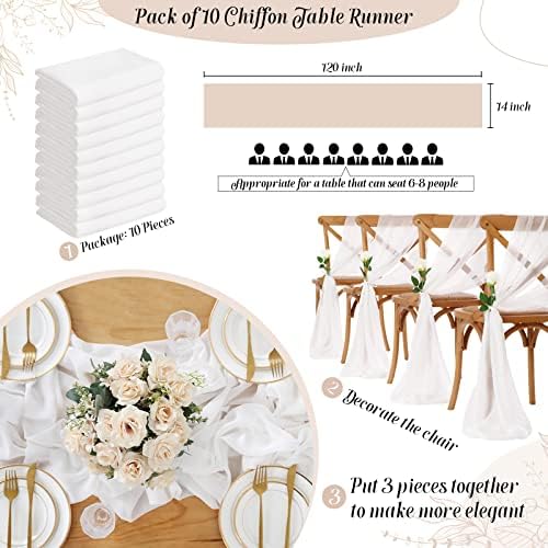 Fehér asztali Futó 10 Csomag 14x120 Hüvelyk Chiffon Anyagból Táblázat Futárok, Esküvő Dekoráció Valance Táblázat Swags