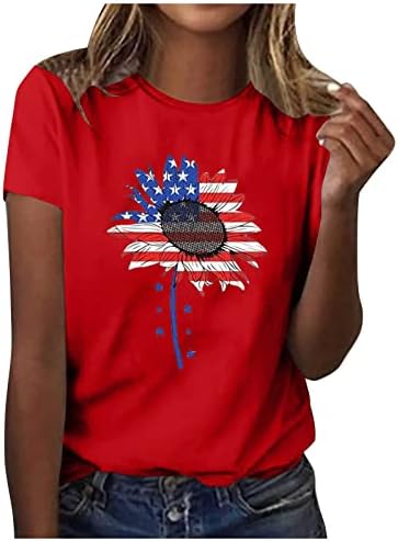 Női Függetlenség Tshirts Amerikai Zászló Napraforgó Pillangó tees Nyári Laza Preppy Felsők Pólók Alkalmi Streewear