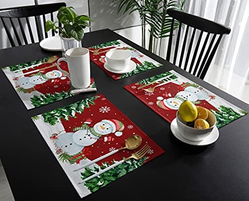 Daleng Karácsonyi Hóember Placemats Készlet 6 Étkező Asztal, Boldog Hópihe Karácsony Fa Tartós, Mosható, csúszásgátló Hőszigetelés