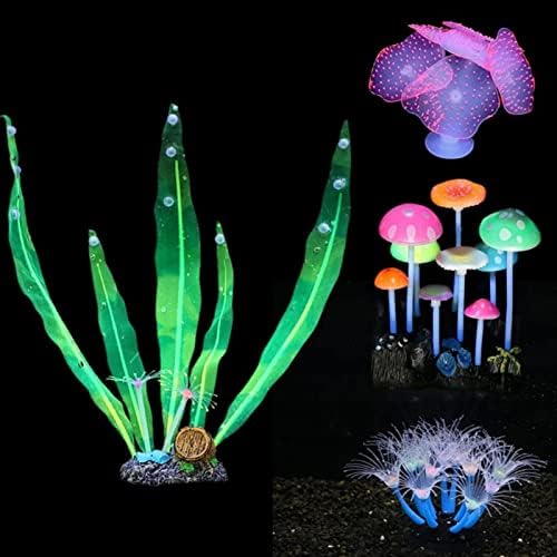 4db Izzó Növények, Akvárium Dekoráció, Világító Szilikon Mesterséges Szimuláció Gyönyörű akvárium Növény(Zöld)