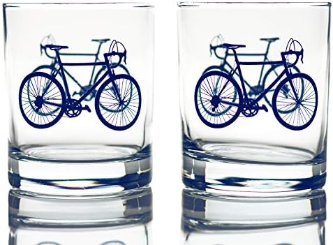 Greenline Áru – Kerékpár Whiskey Szemüveg Szett (2) |10 oz Pohár Ajándék Szett Színes Kerékpáros Minták | Egyedi Ajándékok,