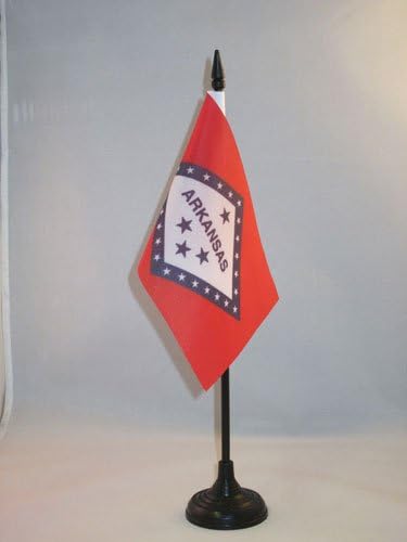 AZ ZÁSZLÓ Arkansas Táblázat Zászló 4 x 6 - US State of Arkansas Asztal Zászló 15 x 10 cm - es Fekete Műanyag pálca, Bázis