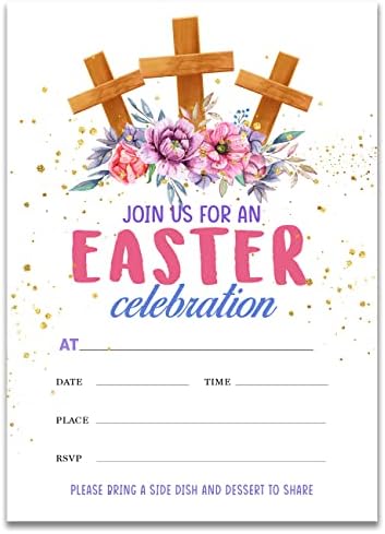 YIDOU Tavaszi Egyház Húsvéti Meghívókat Virágos Kereszt Húsvéti Buli Töltse ki Felkéri Kártyák 20 Meghívókat, Borítékok (Kétoldalas)