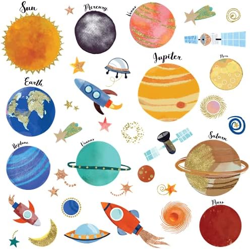 Akvarell Naprendszer Bolygók Űrhajók, Gyerek Szoba Fal Matrica, Matricák