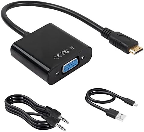MEIRIYFA Mini HDMI-VGA Adapter, Mini HDMI Férfi VGA Női Átalakító 1080P 3,5 mm-es Audio Port, hálózati Kábel DSLR Kamera Grafikus