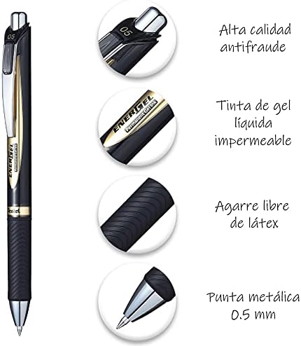 Pentel EnerGel 0,5 mm Állandó Behúzható Roiierbaii Pen - Fekete Tinta - 12-es Csomag