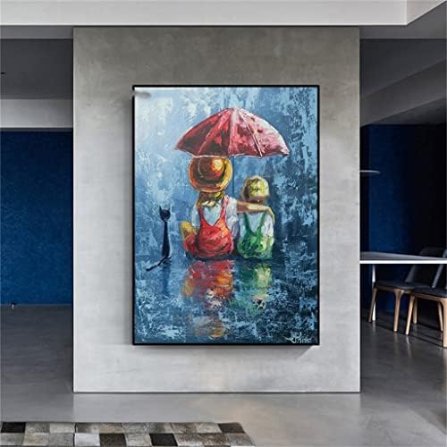 XJJZS Modern Wall Art olajfestmény Két Gyerek, - Ban Kézzel készített Absztrakt olajfestmény, Vászon (Szín : Egy, Méret : 70x100cm keret
