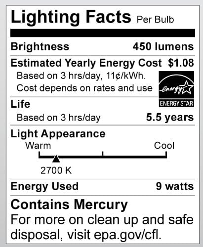 Satco S7284 9 Wattos Közepes Bázis Típusú Izzó, 2700K, 120V, Egyenértékű 40 Wattos Izzó Lámpa Energy Star Minősítésű
