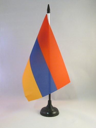 AZ ZÁSZLÓ Örményország Táblázat Zászló 5 x 8 - örmény Asztal Zászló 21 x 14 cm - es, Fekete Műanyag pálca, Bázis