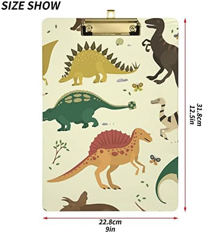 Dinoszaurusz Vintage Színes Minta 9 x 12,5 Műanyag Szárazon törölhető, Vágólapra Mappa Alacsony Profilú Klip Jogi Méret Klip