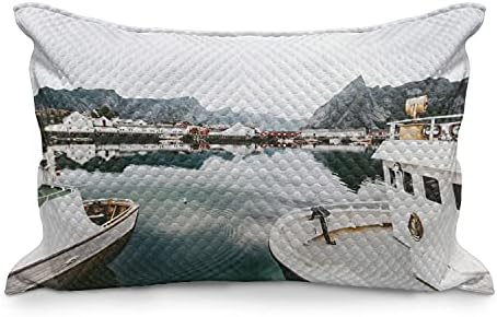 Ambesonne Táj Steppelt Pillowcover, Fotó Lofoten-Szigetek Norvégia a Skandináv Festői Kültéri Hajó, Halászok, Halászat, Standard