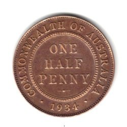 1934-ben Ausztrália Fél Penny Érme KM22