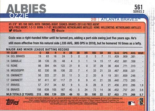 2019 Topps 561 Ozzie Albies Atlanta Braves Baseball Kártya